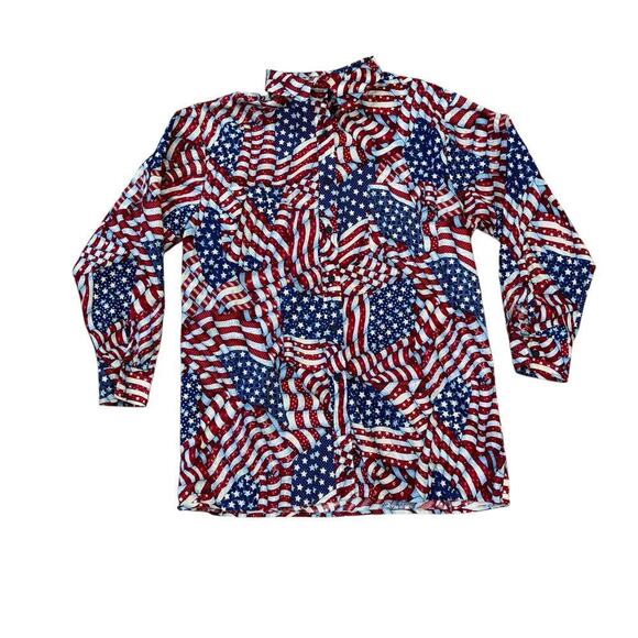 VTG Andrew McMullan USA Flag Button Down Shirt Men’s M 100% Cotton Americana - Picture 4 of 12